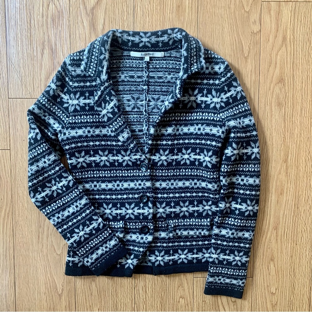 Black Christmas Print Knit Blazer Sweater XS